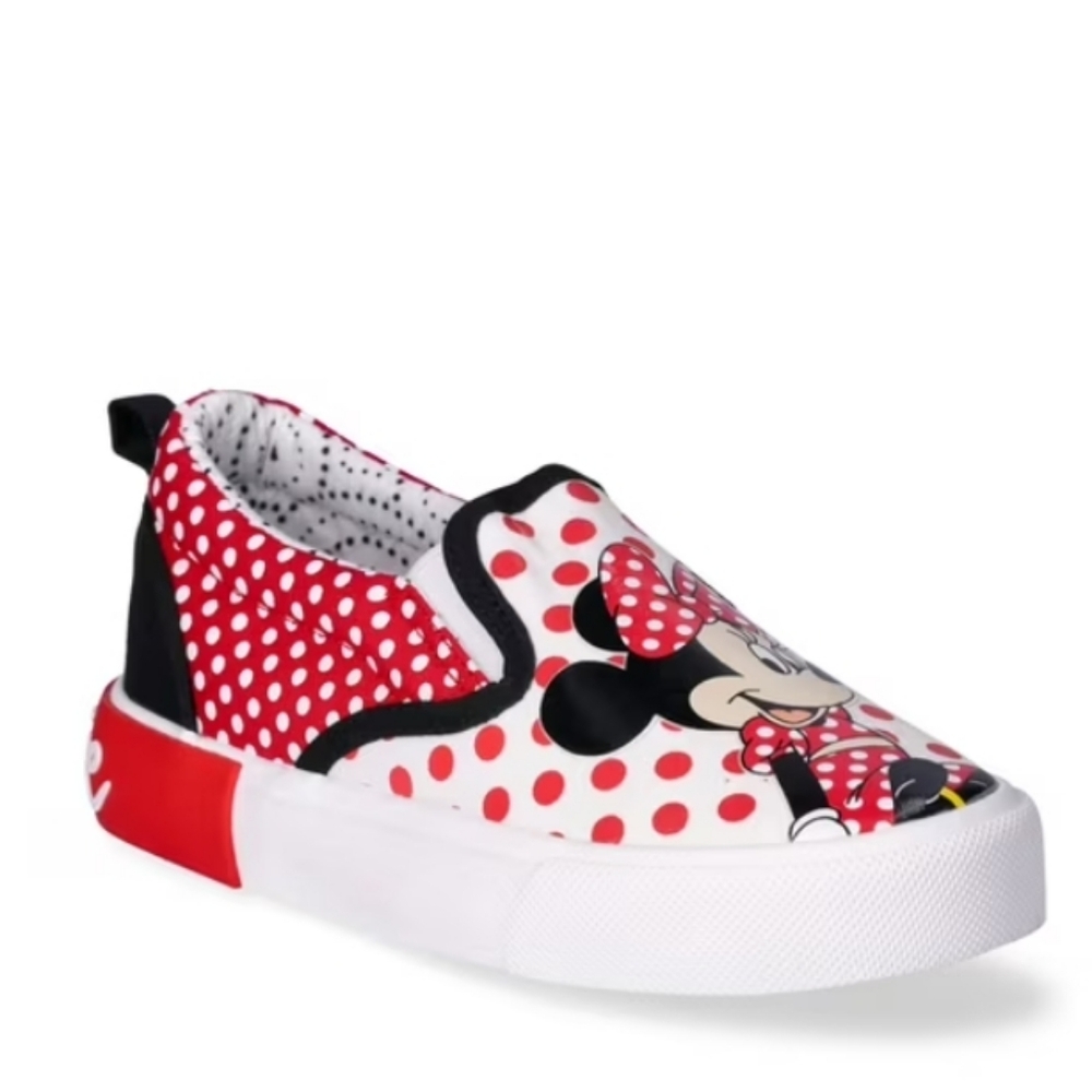 NWT Little Girl & Big Girl Minnie Mouse Twin Gore Slip-On Shoes Size:3
